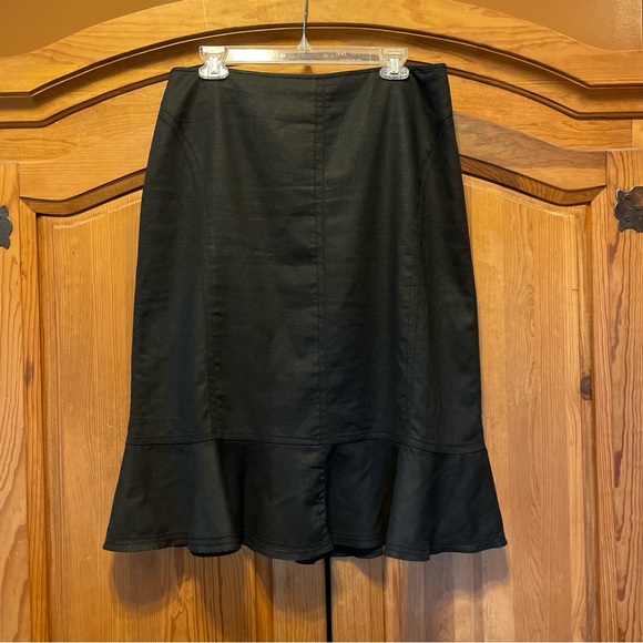 Women's Sag Harbor Black Linen Flare Midi Skirt w/Ruffle 28" Long Size 16 - Picture 1 of 7
